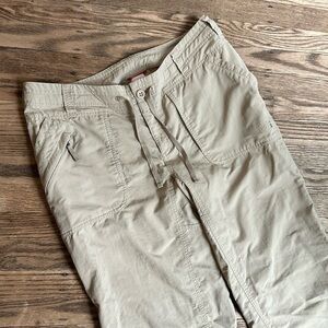 North Face Tech Fabric Hiking Pant Drawstring Waist Stow Pocket Tan Size 10 EUC